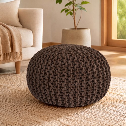 Handmade knitted pouffe - knitted,