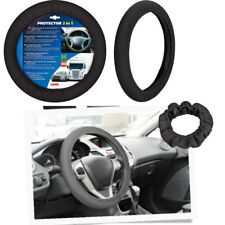 HYUNDAI I20 34-45 DIAMETER ELASTIC STEERING WHEEL COVER - BLACK - BLACK