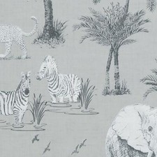Safari Lagoon Themed Wallpaper Grey Zebra Tiger Elephant Smooth Finish