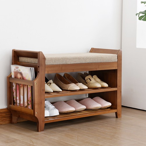 Tier wood shoe bench - shoe, cushion