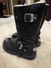 UGG Women’s Black Leather Biker Boots Kensington 5678 Size US 6 *Price Reduced*