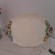 Vintage 1930's Hand Painted Plant Tuscan China Large Dressing Table Tray / Dish