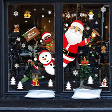 CHRISTMAS STAINED GLASS BAUBLE SNOWFLAKES WINDOW STICKERS CLINGS REUSABLE  43 PC