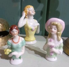 3 VINTAGE PIN CUSHION PORCELAIN HALF DOLLS 
