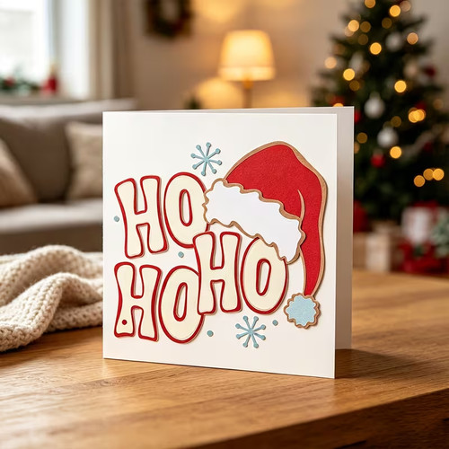 With santa hat - ho, ho