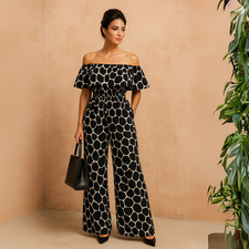 ROCKTHOSECURVES WOMENS Bardot Wide Leg Jumpsuit With Pockets