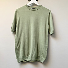 Peter Hahn Sage Green Jumper Top Sze UK 14 Tasmanian Wool Thin Knit Short Sleeve