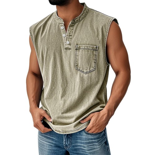 Men sleeveless henley tank - henley,
