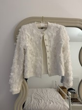 River Island White Pearl Floral lace Appliqué Fluffy Cardigan Xs