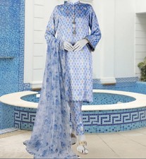J. Junaid Jamshed Festive Silk Jacquard 3 Pc Unstitched Suit Blue 100% Original