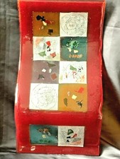 LARGE VETRAME FUSED ART GLASS TABLE CENTREPIECE / WALL HANGING, RED,SILVER,GREEN