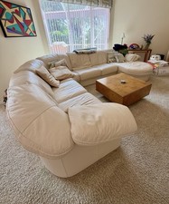 Beige Leather Sectional Sofa