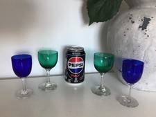 Fine Set Of 4 Antique Bristol Green & Blue Port Sherry Wine Glasses  c1880