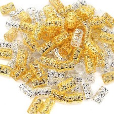 100 Pcs Women Gold Adjustable Hair Ring Cuff Clip Braid Dread Dreadlock Beads