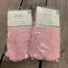 Baby Babies Girls Frilly 75% Cotton Rich Tights Pink  18- 24 Months x 2 Pairs
