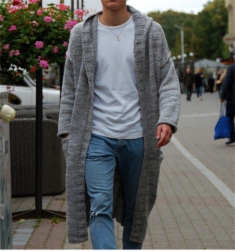 Men hooded long cardigan - men's,
