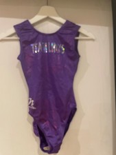 gymnastics leotard by Milano, iridescent purple with silver trim Team Links 