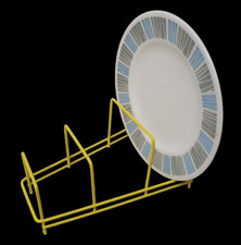 Vintage Yellow Plastic Coated Wire Plate Rack Stand Drainer Storage Holder