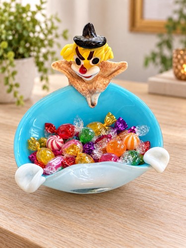 Colourful art glass clown bowl - glass,