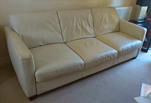 Cream leather seater sofa - leather,