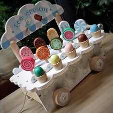 Wooden Ice Cream Cart Play set Fun Engaging Toy Colorful Play Ice Cream Cart 