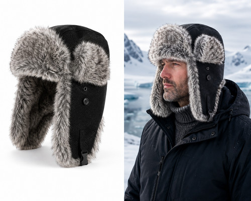 Black polar trapper hat - black,