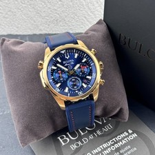 Bulova Marine Star Chronograph Blue-Gold Dial Silicone Quartz Mens Watch 97B168