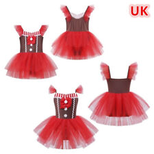 UK Girls Christmas Gingerbread Man Costumes Stripes Print Striped Tutu Dress