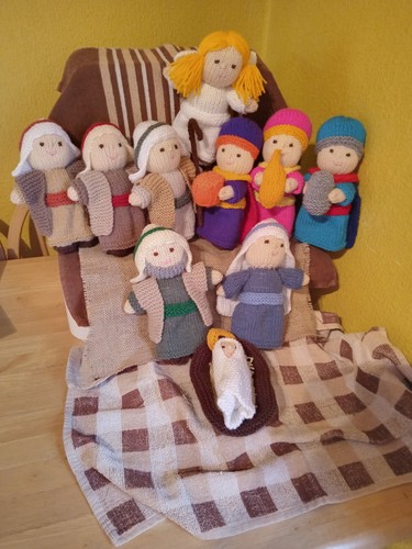 Hand knitted nativity scene - knitted,
