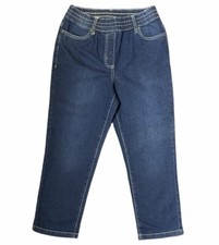 Ladies DENIM 3/4 JEAN Straight leg cropped elasticated waist pant trouser 411