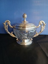 Antique Crystal and Silver Plated Jam Jar / Sugar Bowl c.1900