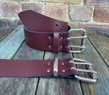 Oxblood Leather Double Prong Belt 1 1/2" or 2" Wide Handmade 100% Real Leather