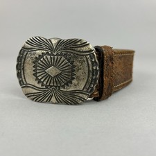 Vintage Brown Distressed Leather Y2K Buckle Boho Belt Size 115   48" Long Length