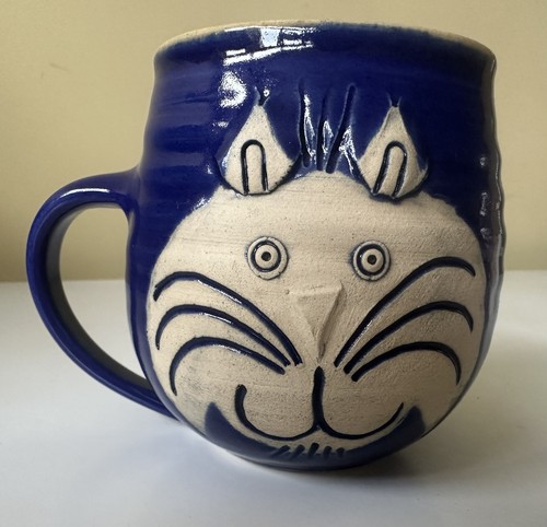 Vintage pottery cat mug blue - mug,