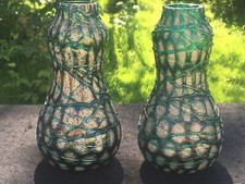 Art Nouveau art glass  Kralik Snowflake pair gorde vases iridized rare stunning