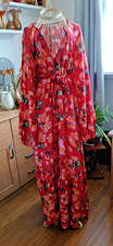 H&M Red Floral Button Down Frilled Hem Maxi Dress Size M