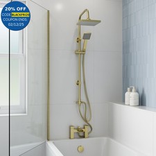 Bath Shower Mixer Waterfall Tap Kit Square Riser Rail Dual Heads Brushed Brass