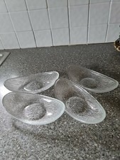 4 Small Cut Glass Boat Shape Dishes Bowl Ice Cream Sundae Dessert Party Snacks