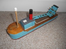 Vintage wooden large Model Boat canal barge crane scratch built water line