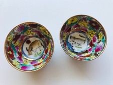 2 Vintage Chinese Zodiac Cups (Rat & Ox) / Ceramic Miniature Cups / Hallmarked