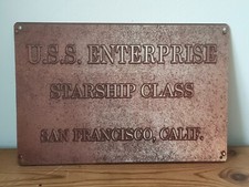 PROP - STAR TREK TOS - Enterprise Bridge Plaque  FLAT metal sign