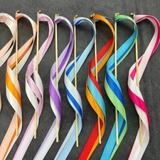 20/40PCS Twirling Stream Ribbon Wands Wedding Party Favor Sticks with Bell Bride