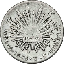 ☆ MEXICO • 1863 ☆ 8 REALES GUANAJUATO (YF) · SILVER • LIBERTAD ☆ KM#377.8 ☆D1311