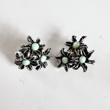 Vintage Clip On Floral Silver