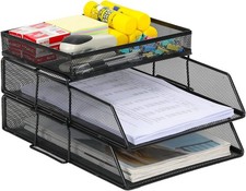 EasyPAG 2 Tier A4 Mesh in Trays Stackable Office Desk Tidy File Holder Magazine