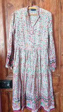 Vintage Phool Indian cotton dress, muted pinks, cream, medium 12 to 14