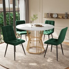 Dining Table and Chairs Set for 4 Marble Effect Dining Table with 4 Green Chairs
