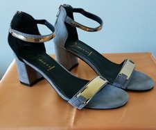 WOMEN ZIPPER OPEN TOE ANKLE STRA GREYP MID CHUNKY HEEL SANDAL PARTY CASUAL WEAR