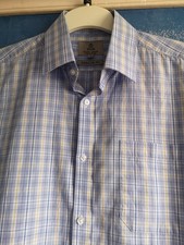Taylor & Wright Blue Check Easy Iron Cotton Short Sleeve Shirt Size 16" Collar