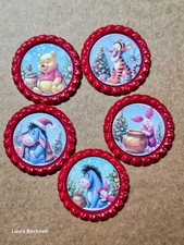 Christmas Winnie The Pooh Bottlecap Magnets Eeyore, Piglet, Tigger 1 Inch